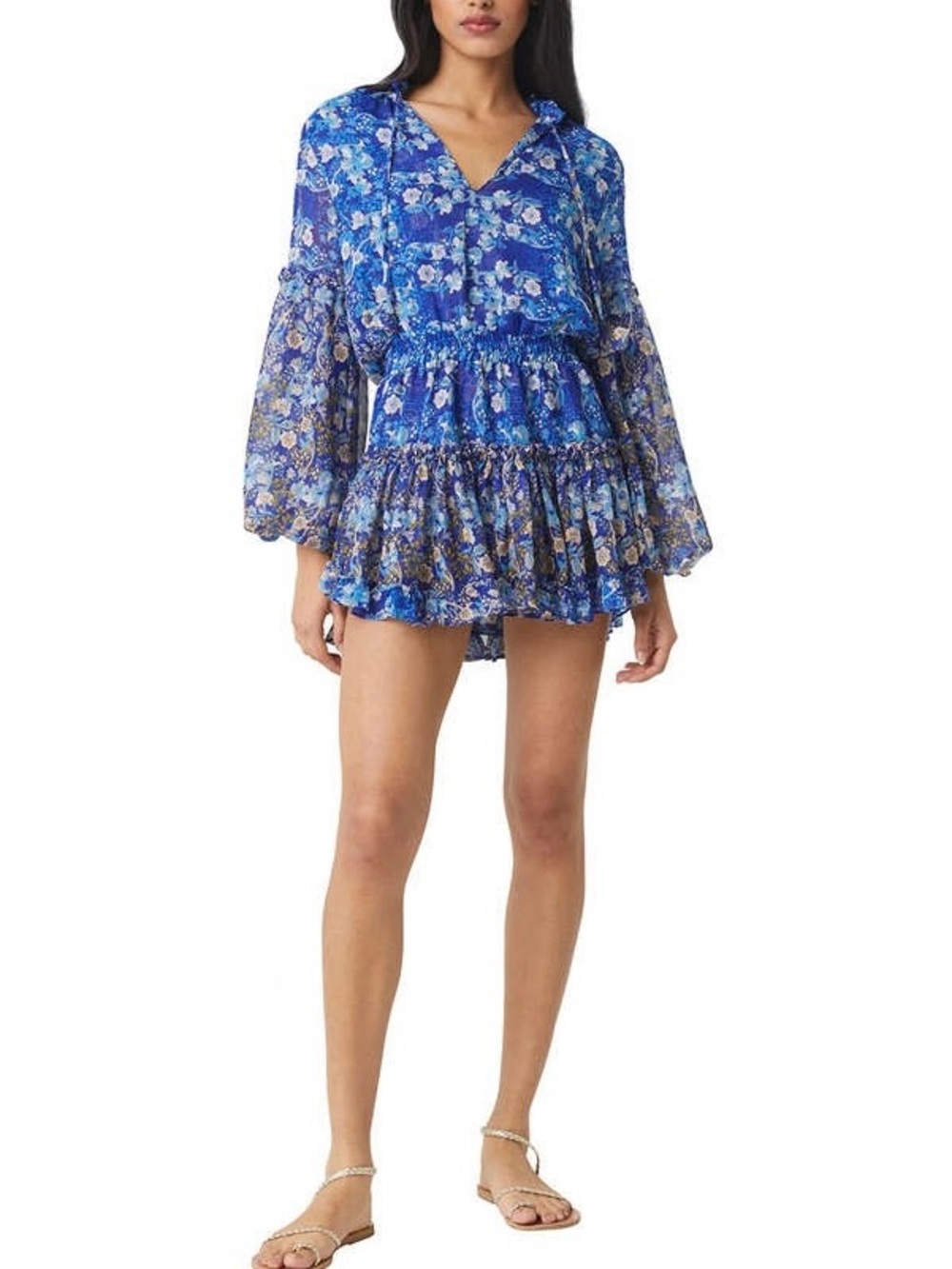 MISA LOS ANGELES Elisabetta Puff-Sleeve Mixed Floral Mini Dress SIZE M